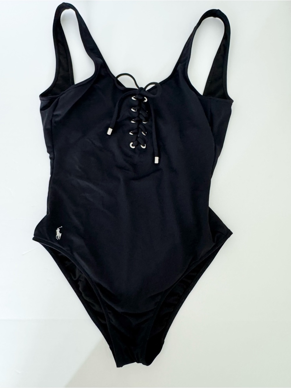 Polo Ralph Lauren Swimsuit Womens Size S Tie Up Silver accents One Piece Black